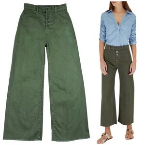 Veronica Beard Grant Wide Leg High Rise Jeans Size 25 Army Green Raw Hem Grunge